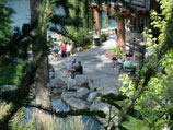 Upper view of patio and water feature in full enjoyment