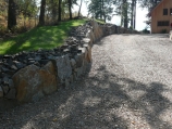 Driveway, stone retaining wall